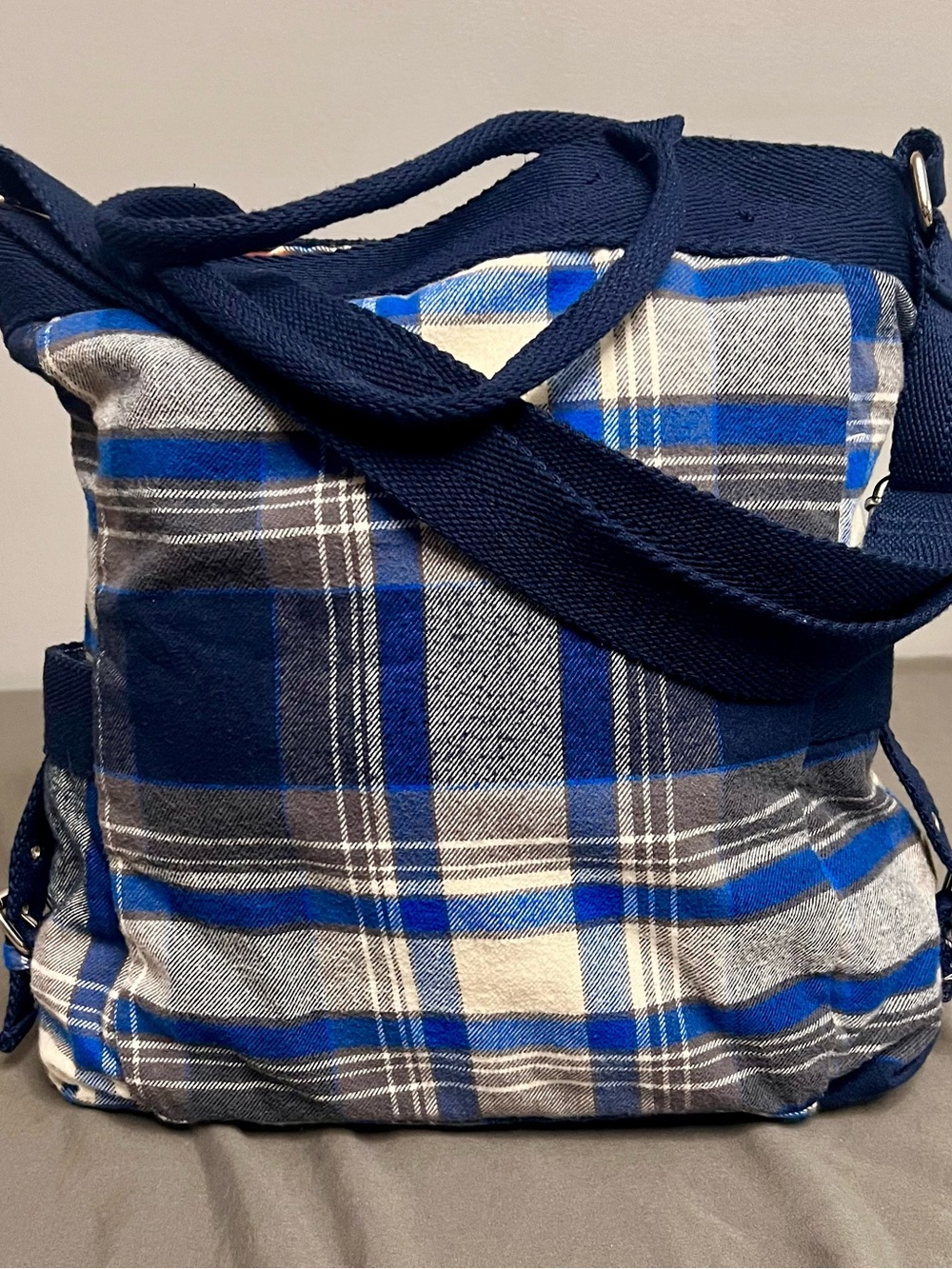 VTG Y2K 90s Aeropostale Lightweight Blue & Gray Plaid Material Shoulder Tote Bag - Picture 7 of 11